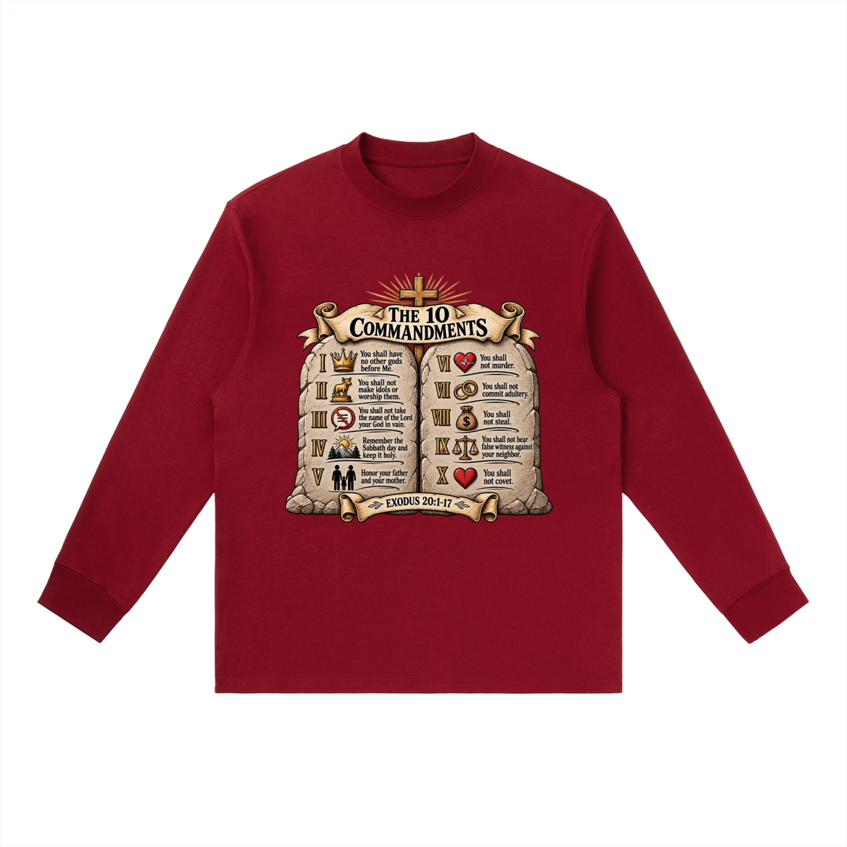 Essential Crewneck Long-Sleeve T-Shirt 10 commandments