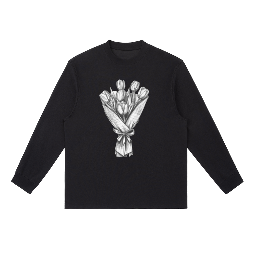 Essential Crewneck Long-Sleeve T-Shirt Tulips in newspaper
