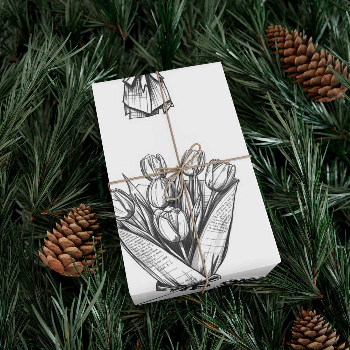 Bouquet Sketch Gift Wrap — Black & White Floral Wrapping Paper