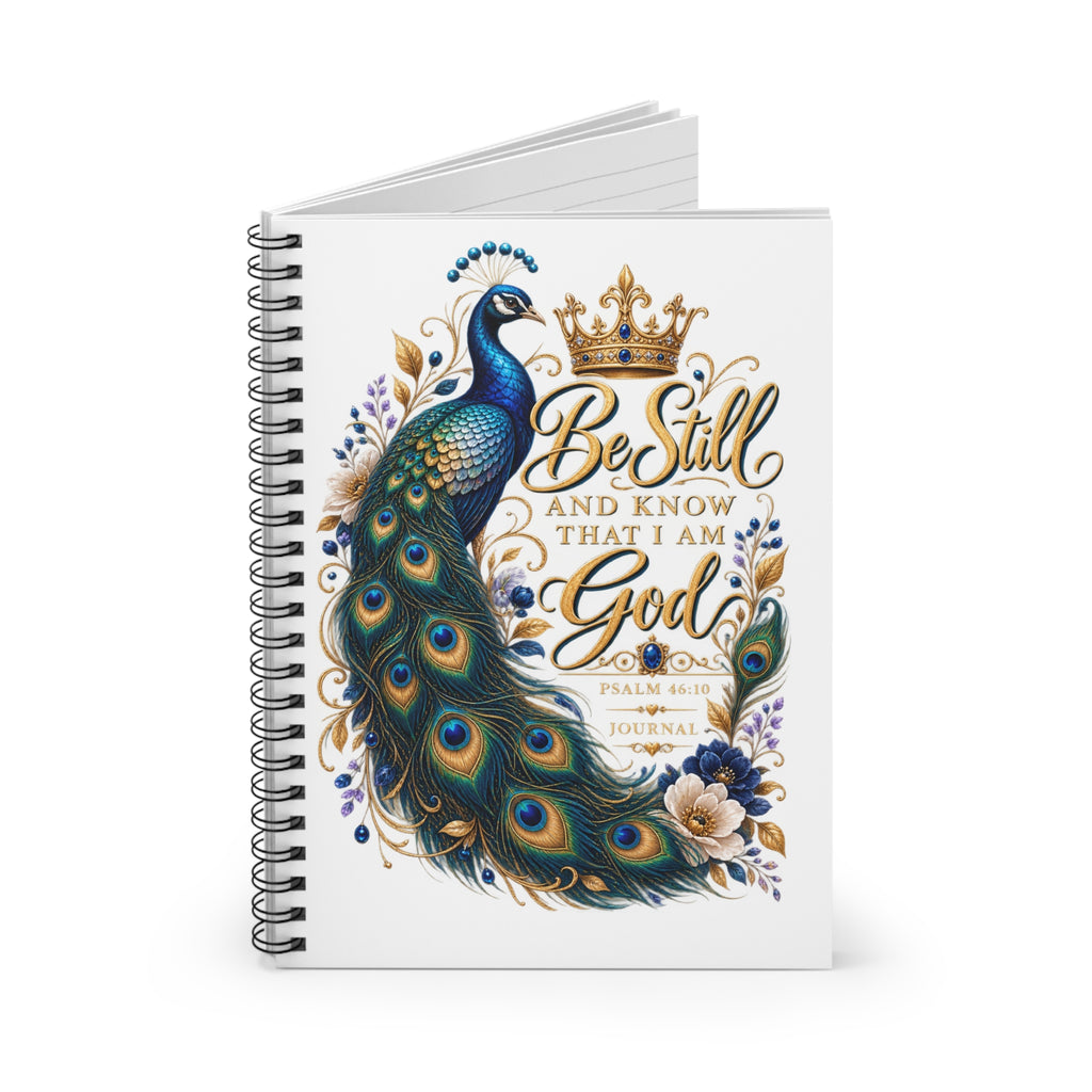 Be Still and Know That I Am God peacock notebook | Spiral Journal, Psalm 46:10