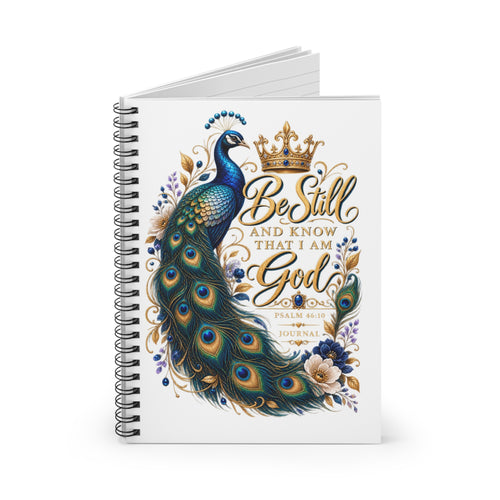 Be Still and Know That I Am God peacock notebook | Spiral Journal, Psalm 46:10