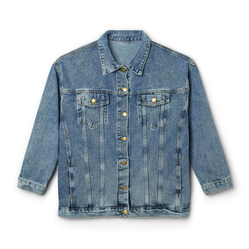 Women's Denim Jacket with Embroidered Purple Tulip — Casual Floral Jean Jacket