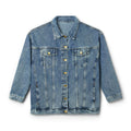 Women's Denim Jacket with Embroidered Purple Tulip — Casual Floral Jean Jacket