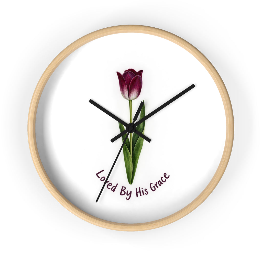 Loved By His Grace Tulip Wall Clock — Christian Floral Home Decor