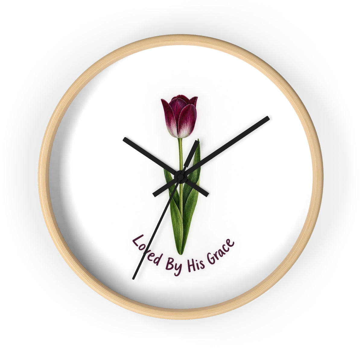 Loved By His Grace Tulip Wall Clock — Christian Floral Home Decor