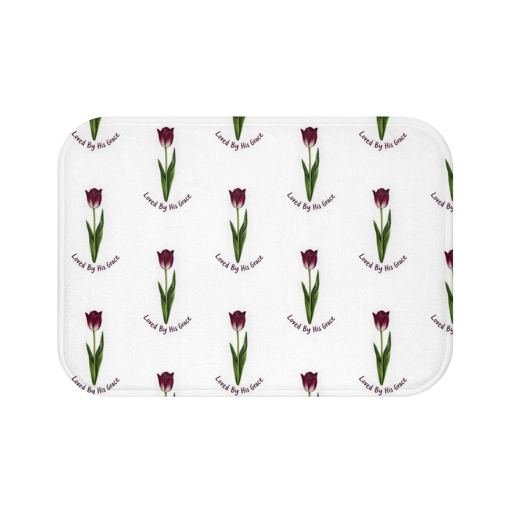 Loved By His Grace Tulip Bath Mat — Floral Christian Bathroom Rug