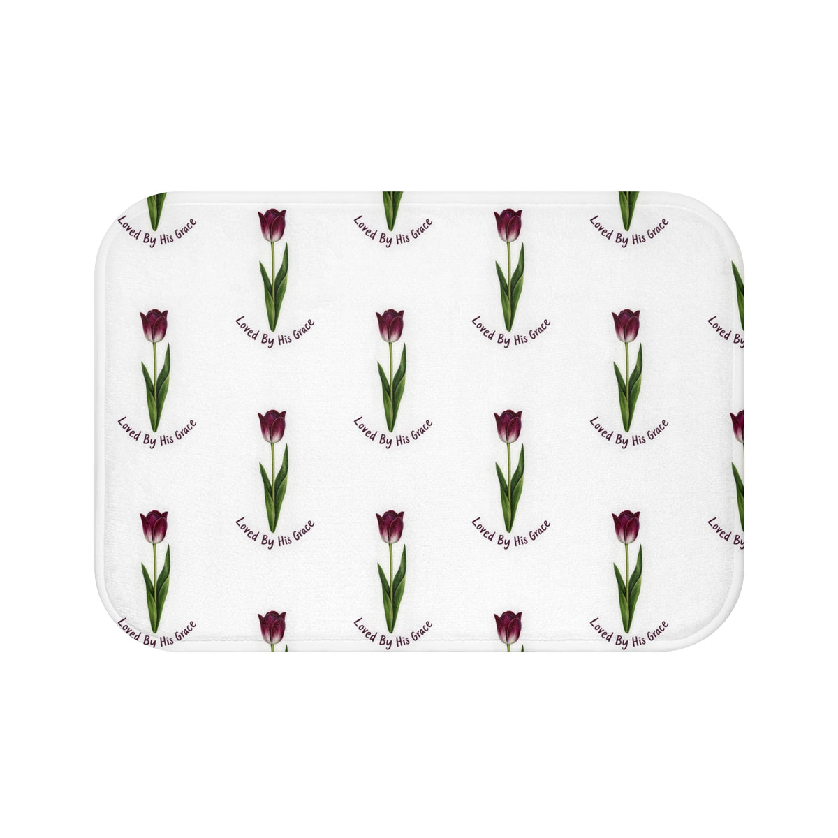 Loved By His Grace Tulip Bath Mat — Floral Christian Bathroom Rug