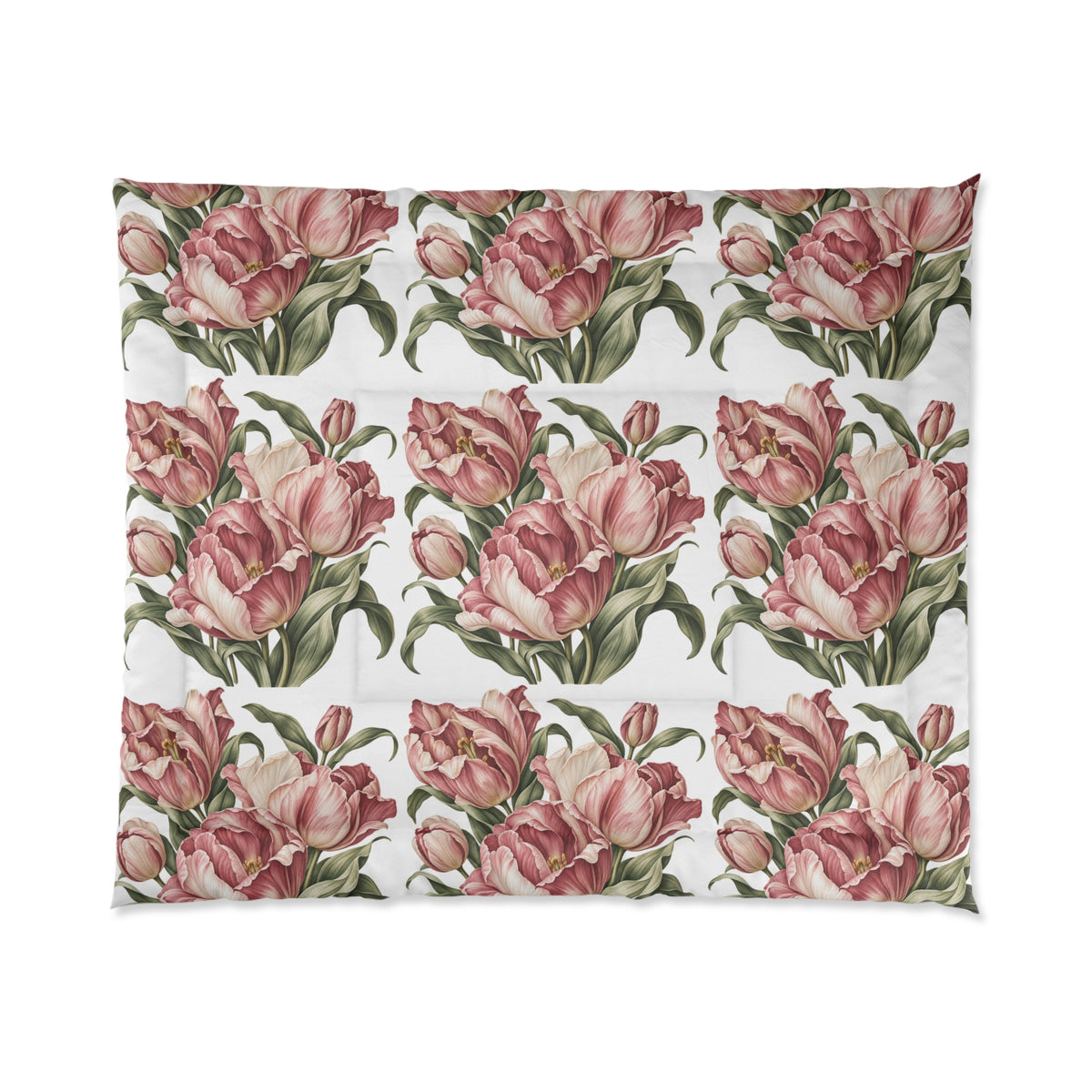 Floral Tulip Comforter - Vintage Pink Botanical Bedding