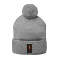 Embroidered Matchstick Pom-Pom Knit Cap — Cozy Winter Beanie with Flame Patch