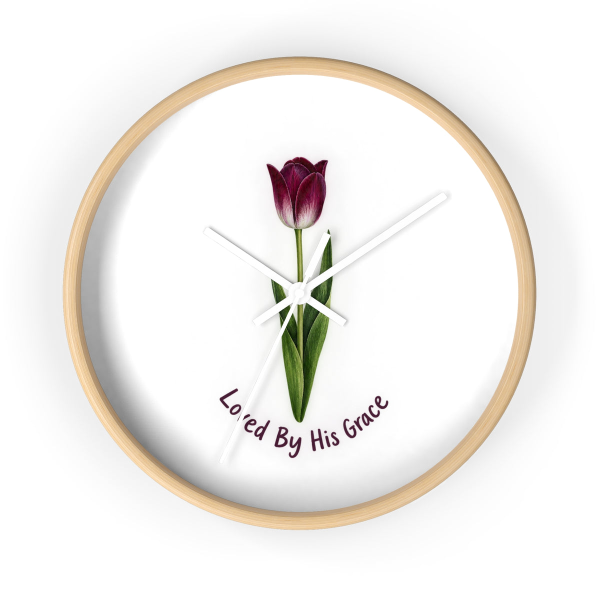 Loved By His Grace Tulip Wall Clock — Christian Floral Home Decor