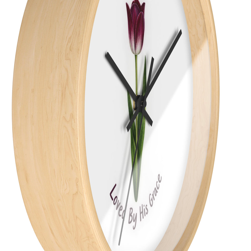 Loved By His Grace Tulip Wall Clock — Christian Floral Home Decor