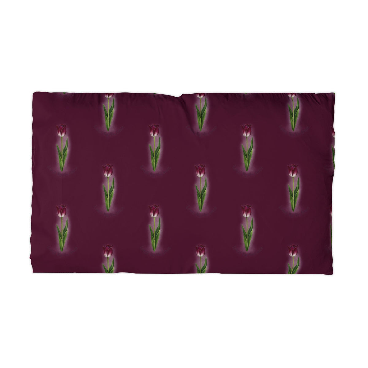 Tulip Pattern Microfiber Pillowcase — Burgundy Floral Accent