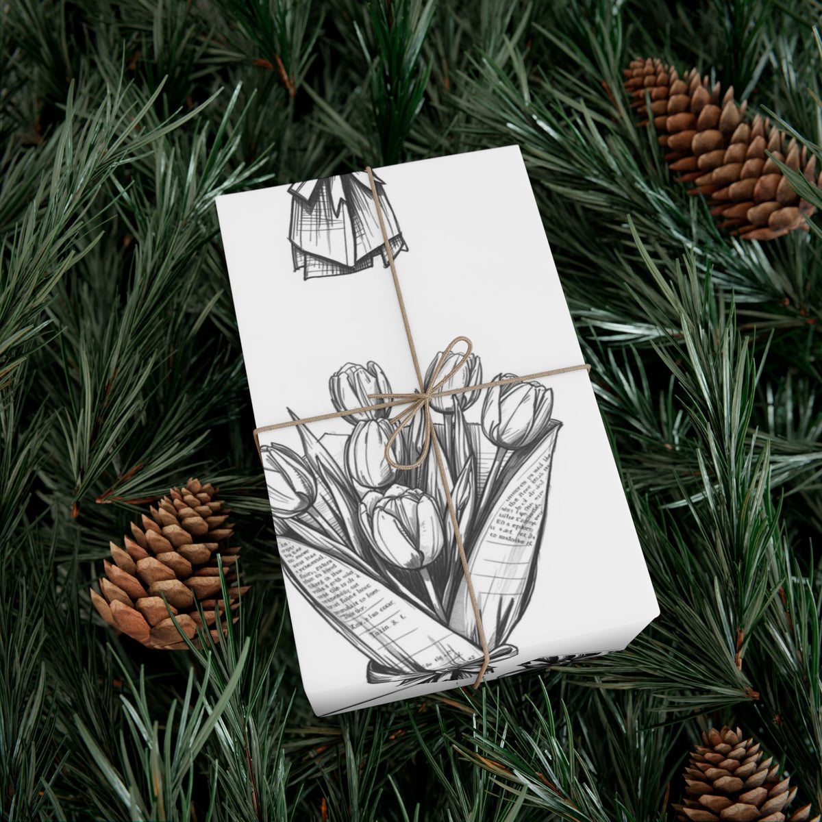 Bouquet Sketch Gift Wrap — Black & White Floral Wrapping Paper