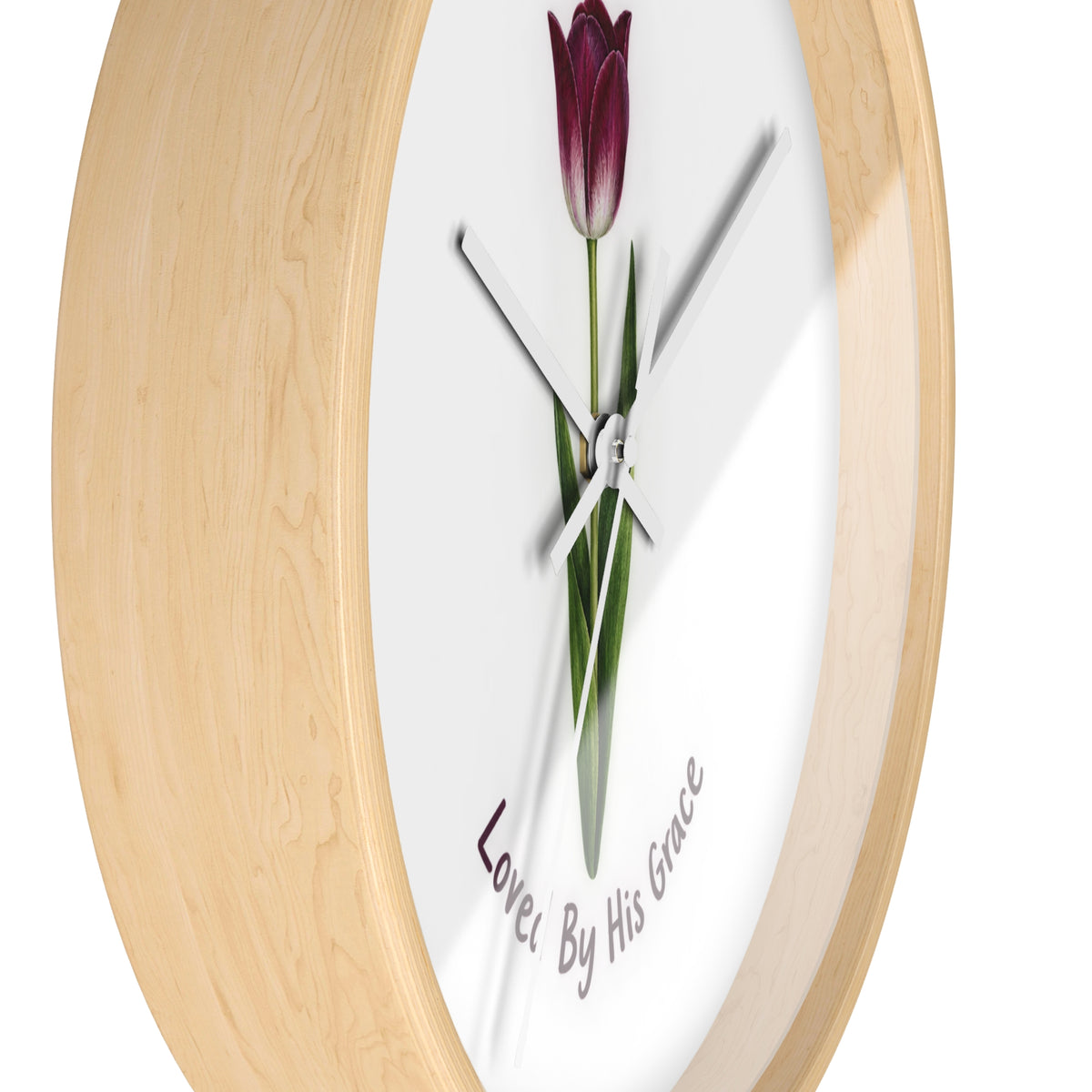 Loved By His Grace Tulip Wall Clock — Christian Floral Home Decor