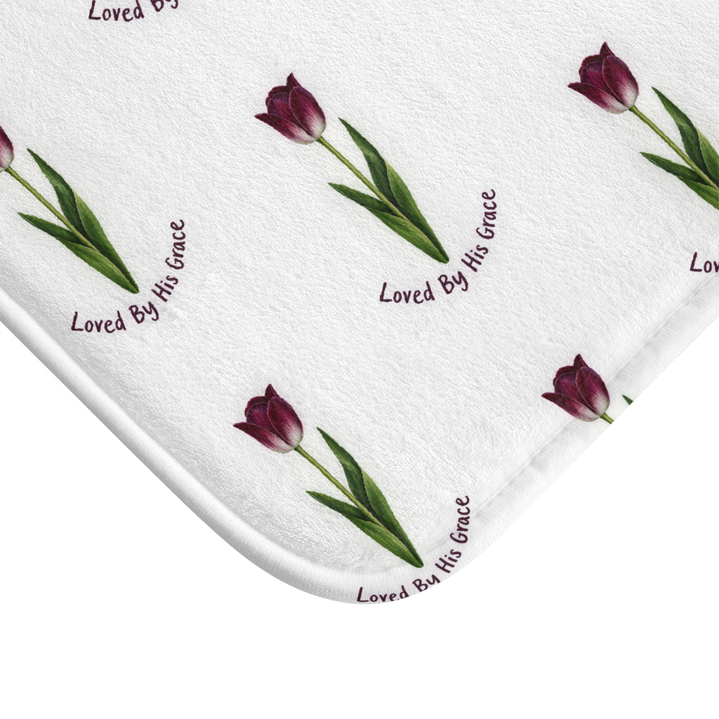 Loved By His Grace Tulip Bath Mat — Floral Christian Bathroom Rug