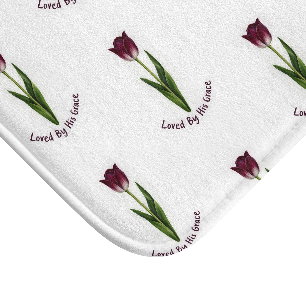 Loved By His Grace Tulip Bath Mat — Floral Christian Bathroom Rug