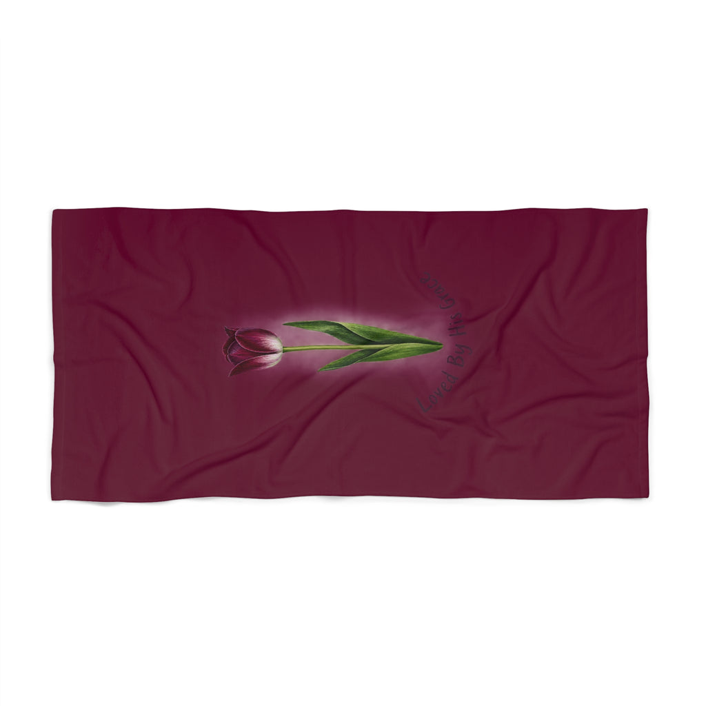 Maroon Tulip Beach Towel — Floral Summer Pool & Beach Towel
