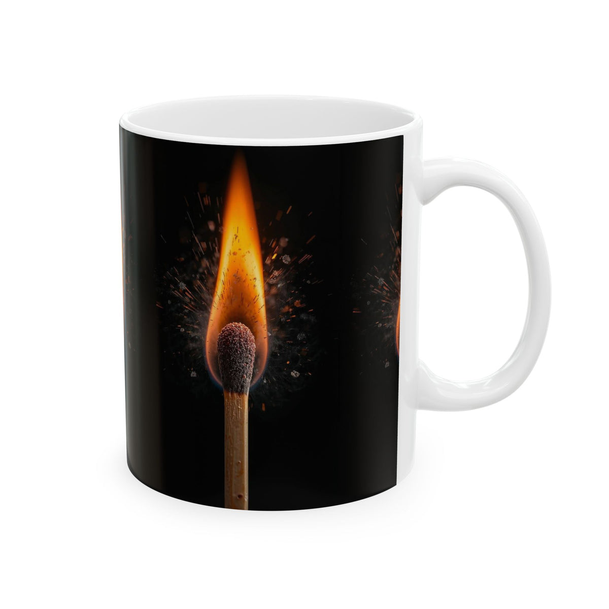 Matchstick Flame Ceramic Mug — Black Fire Photo Coffee Cup (11oz, 15oz)