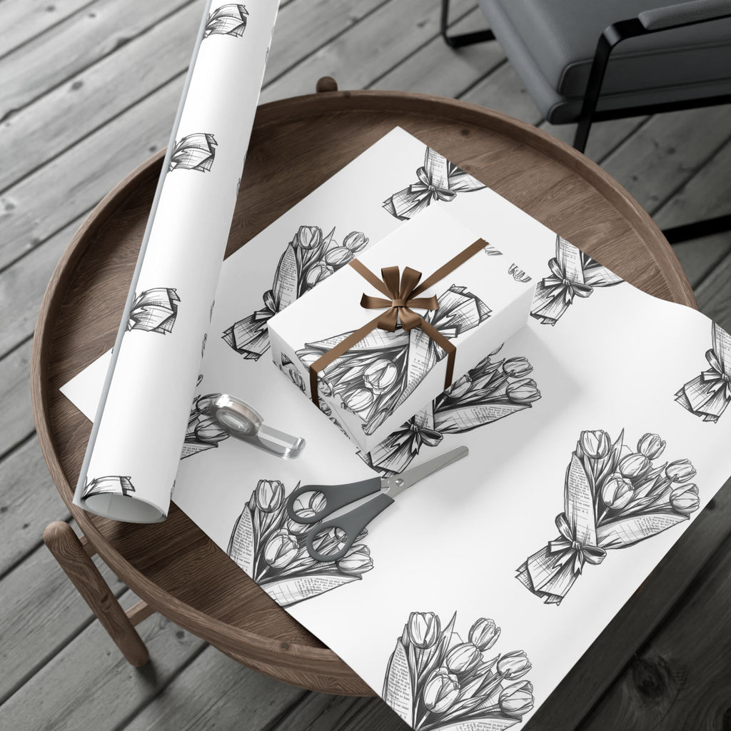 Bouquet Sketch Gift Wrap — Black & White Floral Wrapping Paper