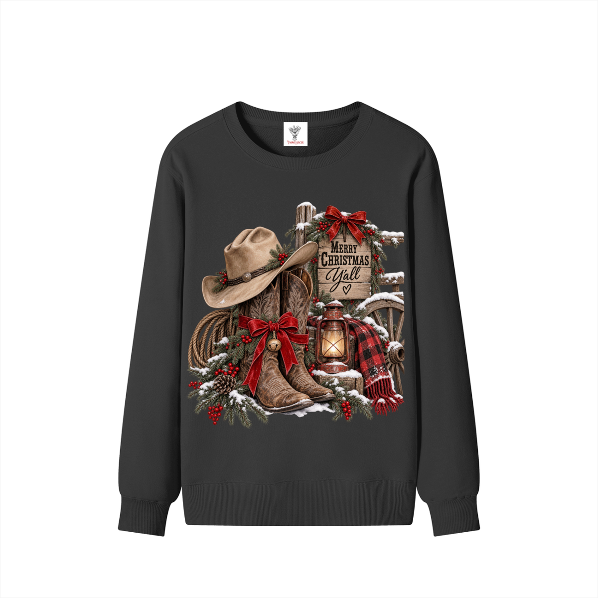 Classic Unisex Cotton Sweatshirt Western Merry Christmas yall