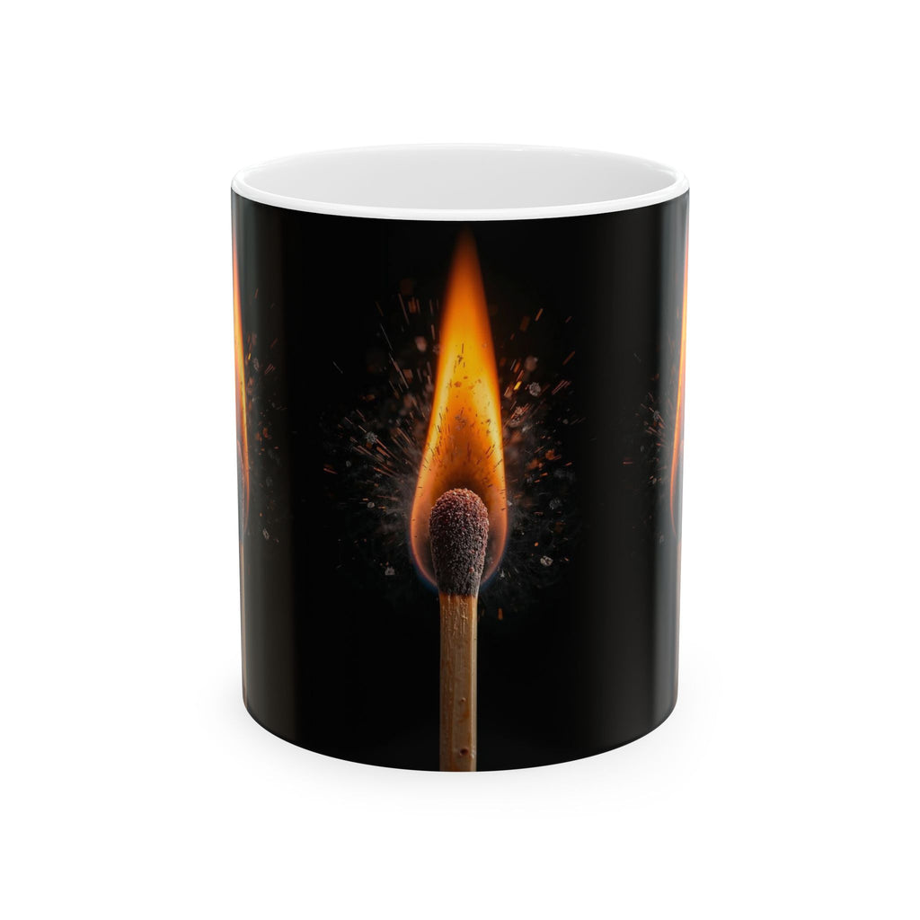 Matchstick Flame Ceramic Mug — Black Fire Photo Coffee Cup (11oz, 15oz)