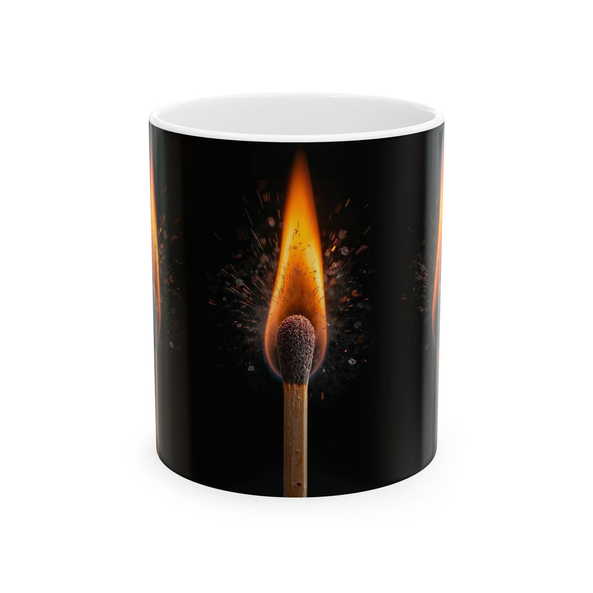 Matchstick Flame Ceramic Mug — Black Fire Photo Coffee Cup (11oz, 15oz)