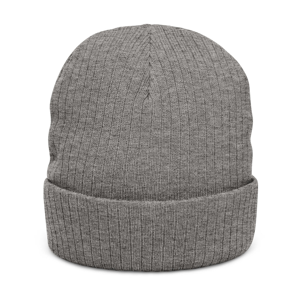 Embroidered Rose Ribbed Beanie — Knit Winter Hat with Small Rose Stitch