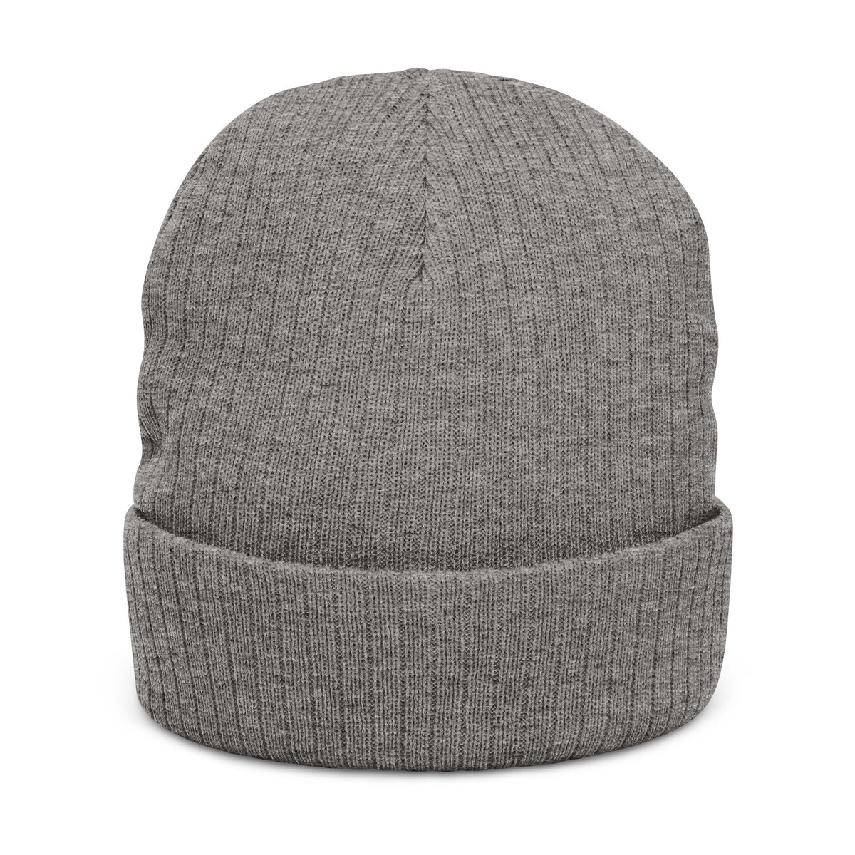 Embroidered Rose Ribbed Beanie — Knit Winter Hat with Small Rose Stitch