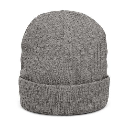 Embroidered Rose Ribbed Beanie — Knit Winter Hat with Small Rose Stitch