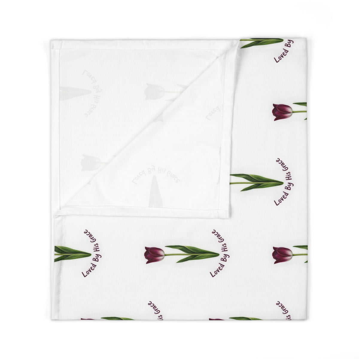 Floral Tulip Baby Swaddle Blanket — 'Loved by Mom' Pattern