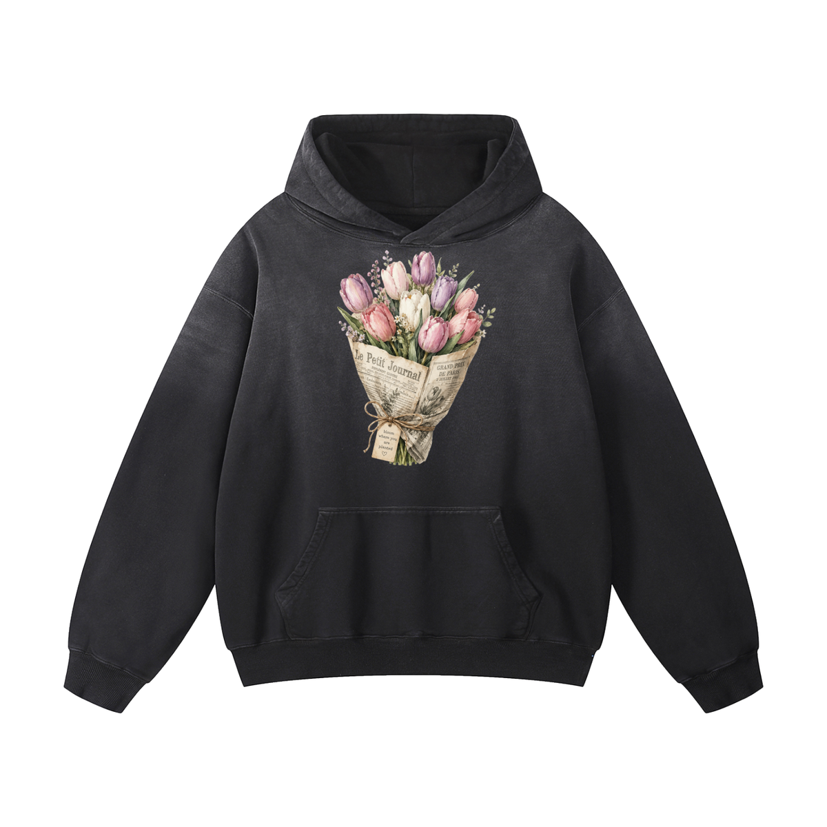 Heavyweight Sunfade Oversized Hoodie Tulips newspaper