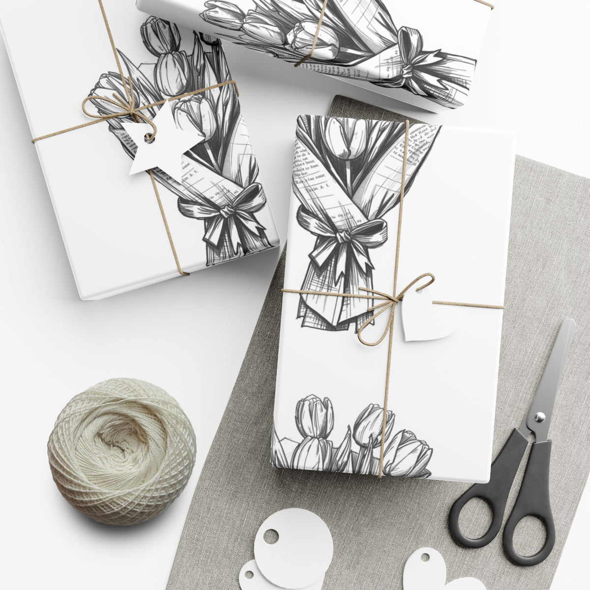 Bouquet Sketch Gift Wrap — Black & White Floral Wrapping Paper