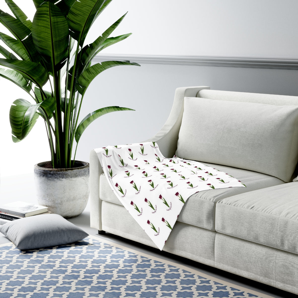 Floral Tulip Baby Swaddle Blanket — 'Loved by Mom' Pattern