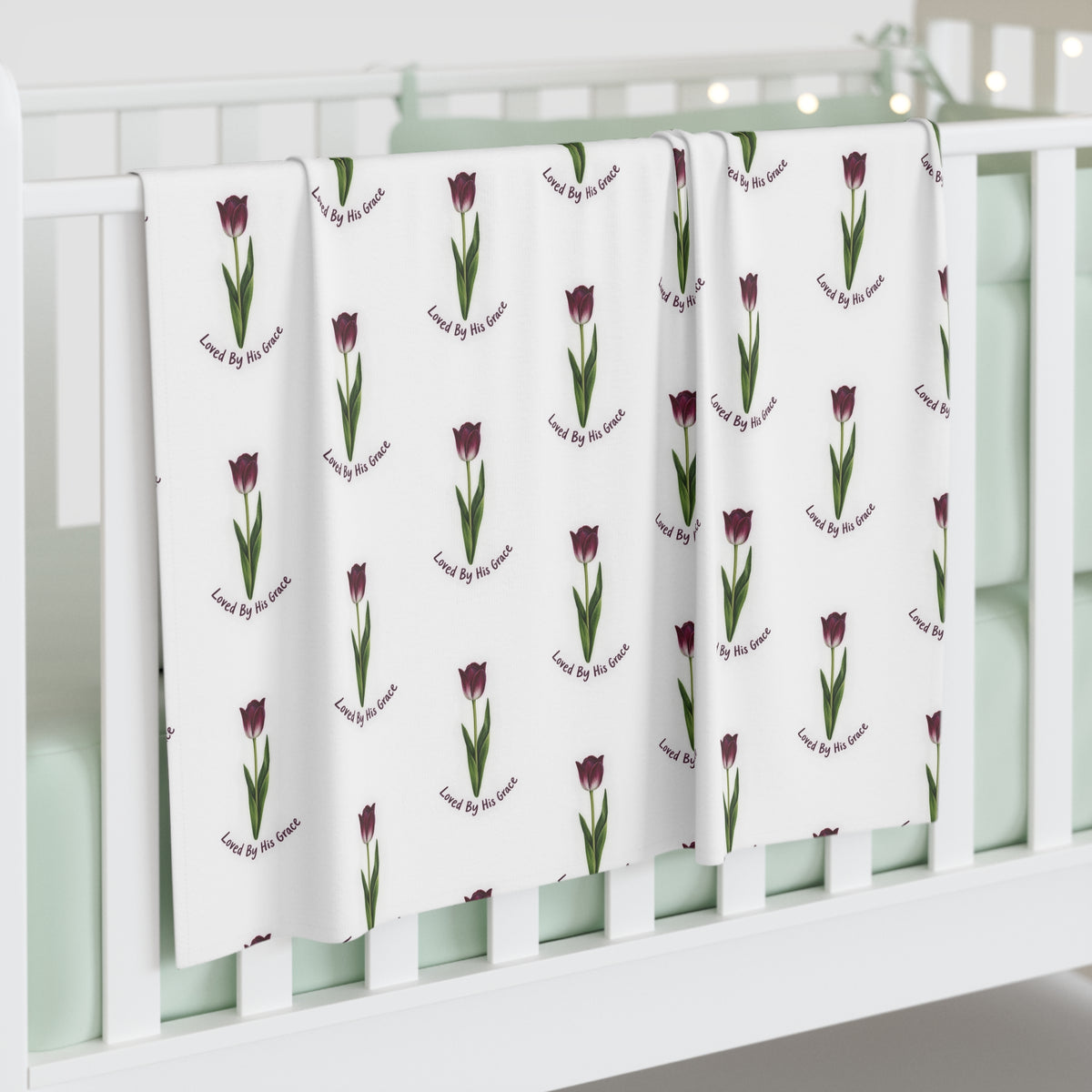 Floral Tulip Baby Swaddle Blanket — 'Loved by Mom' Pattern