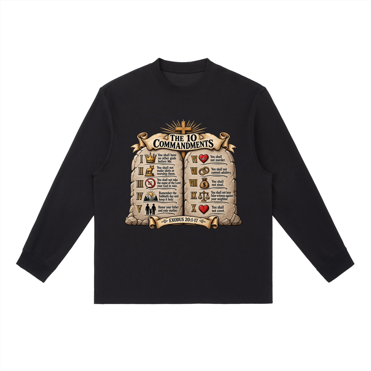 Essential Crewneck Long-Sleeve T-Shirt 10 commandments
