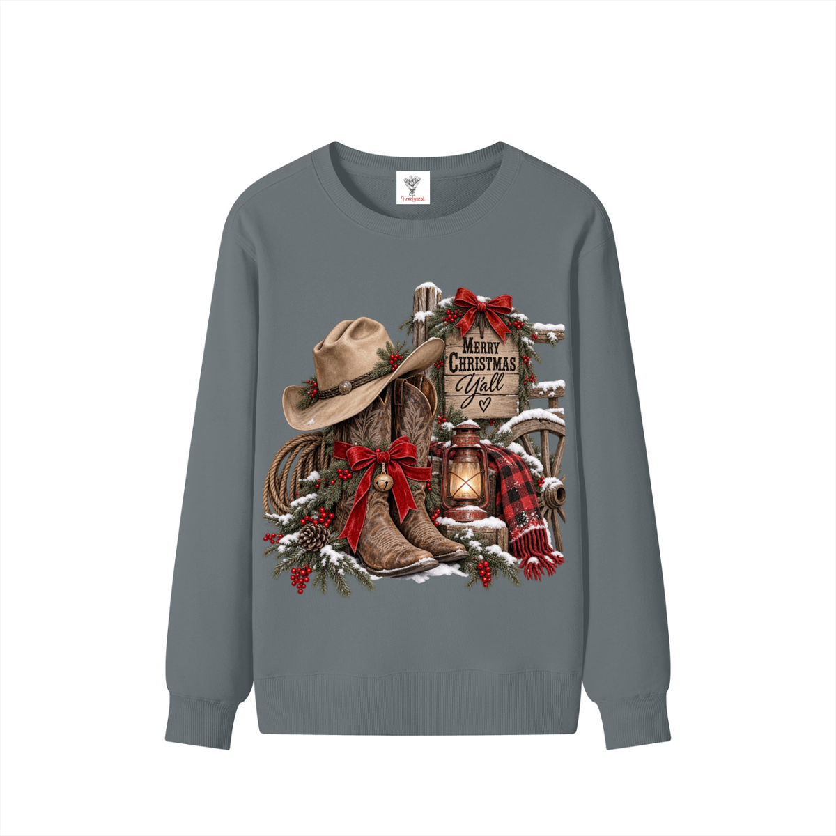 Classic Unisex Cotton Sweatshirt Western Merry Christmas yall