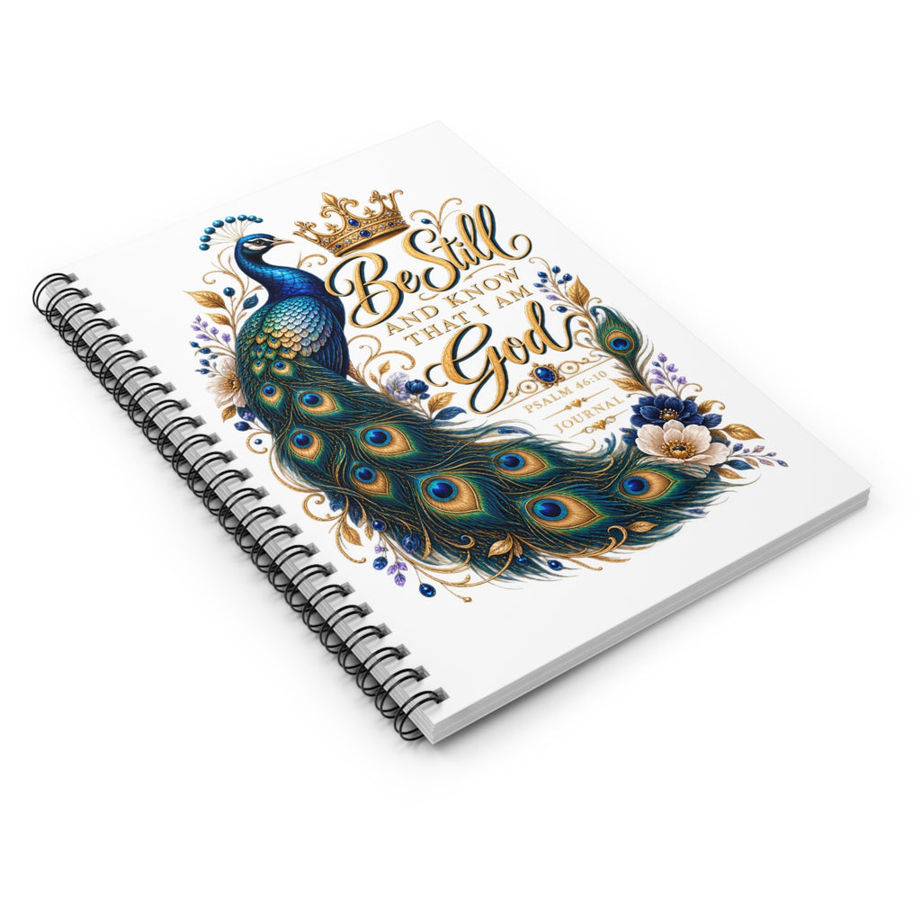 Be Still and Know That I Am God peacock notebook | Spiral Journal, Psalm 46:10