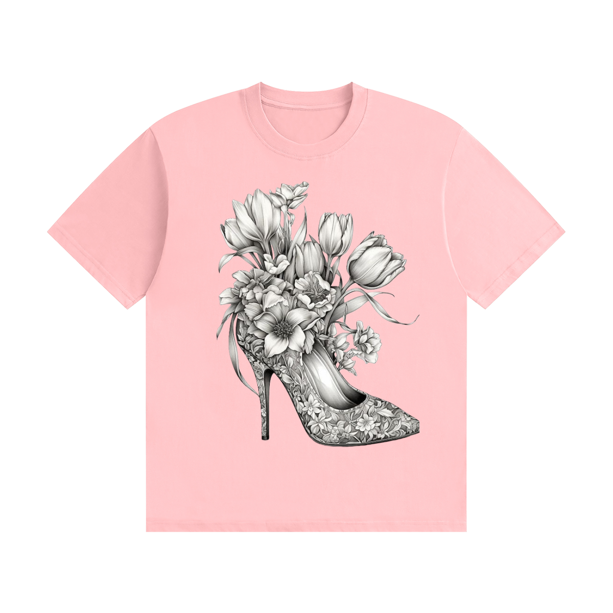 Unisex Seamless Cotton T-Shirt Tulips high heel