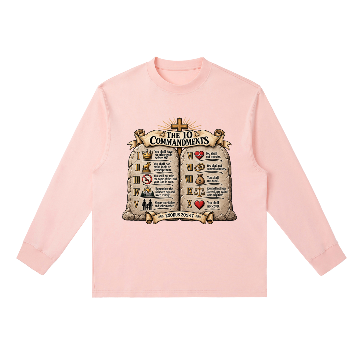 Essential Crewneck Long-Sleeve T-Shirt 10 commandments