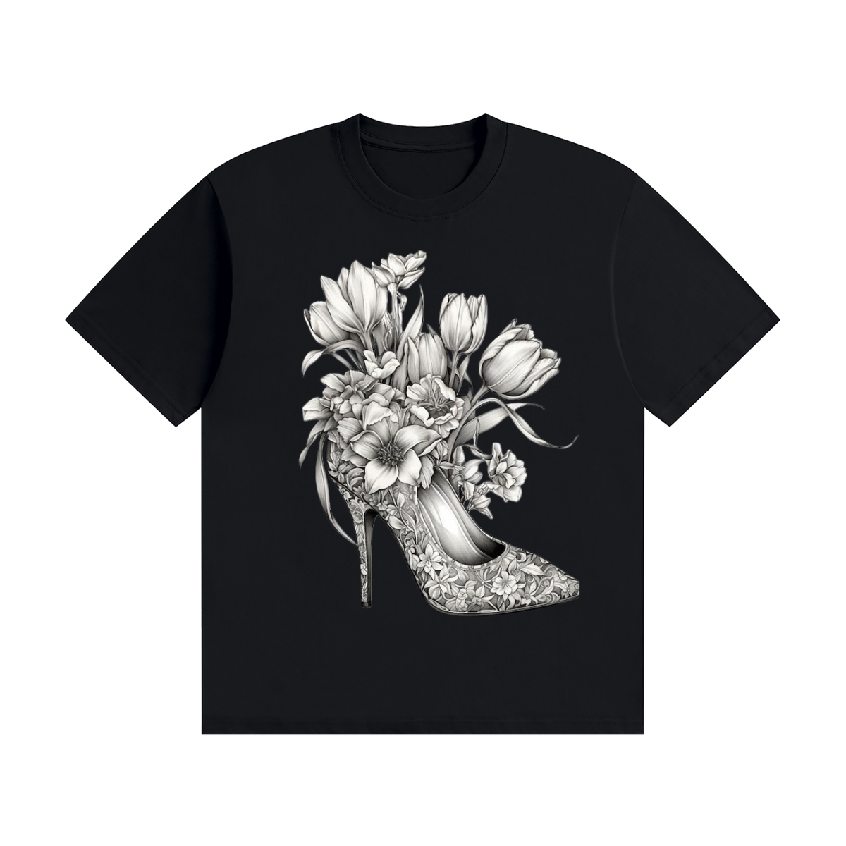 Unisex Seamless Cotton T-Shirt Tulips high heel