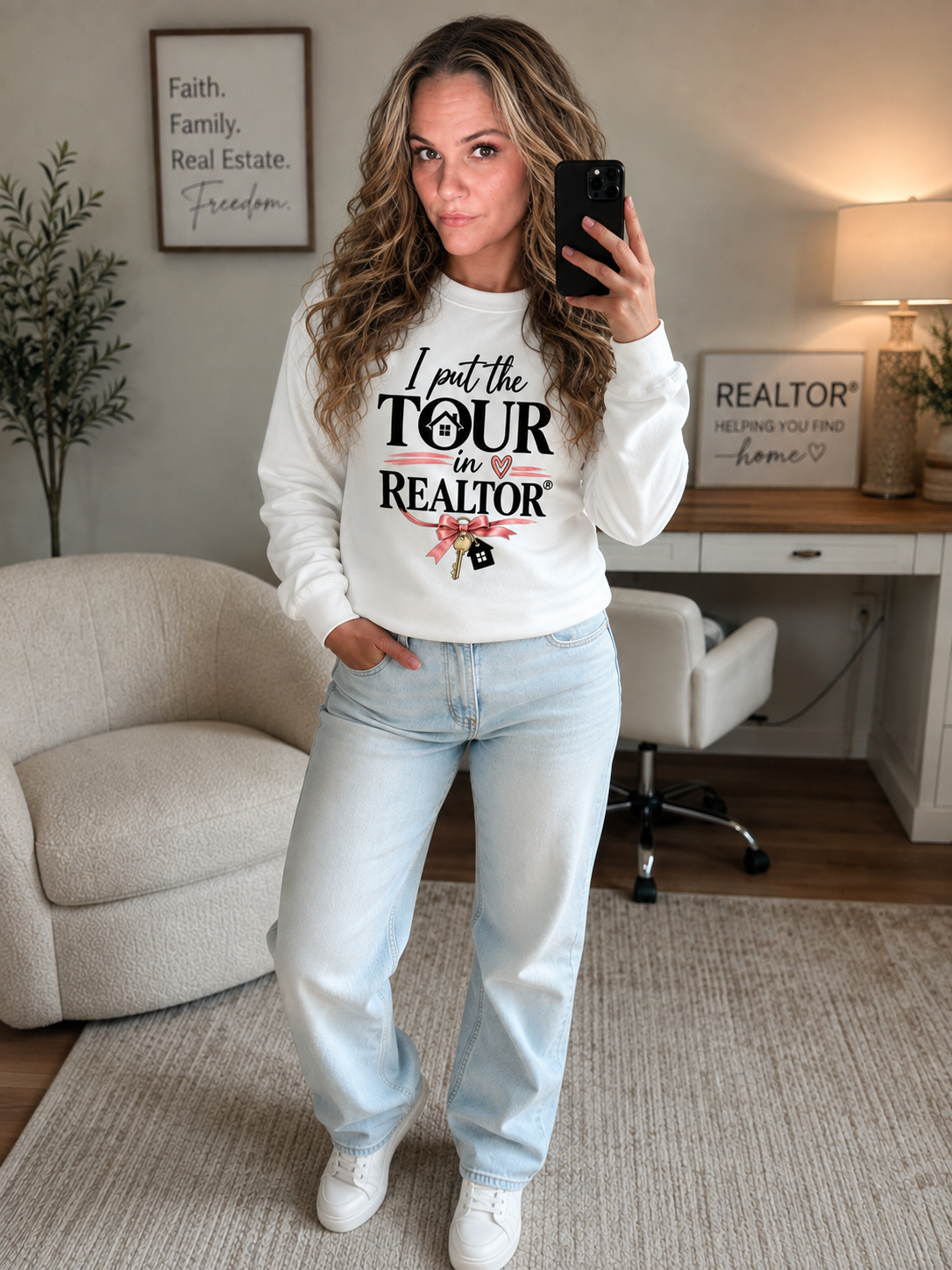 Essential Crewneck Long-Sleeve T-Shirt I put the TOUR in Realtor