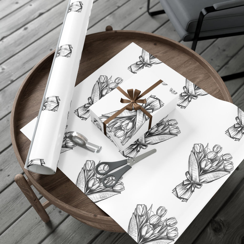 Bouquet Sketch Gift Wrap — Black & White Floral Wrapping Paper