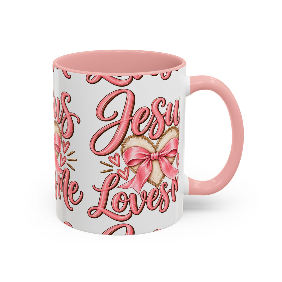 Jesus Loves Me Pink Heart Accent Coffee Mug – Christian Valentine Gift (11/15oz)