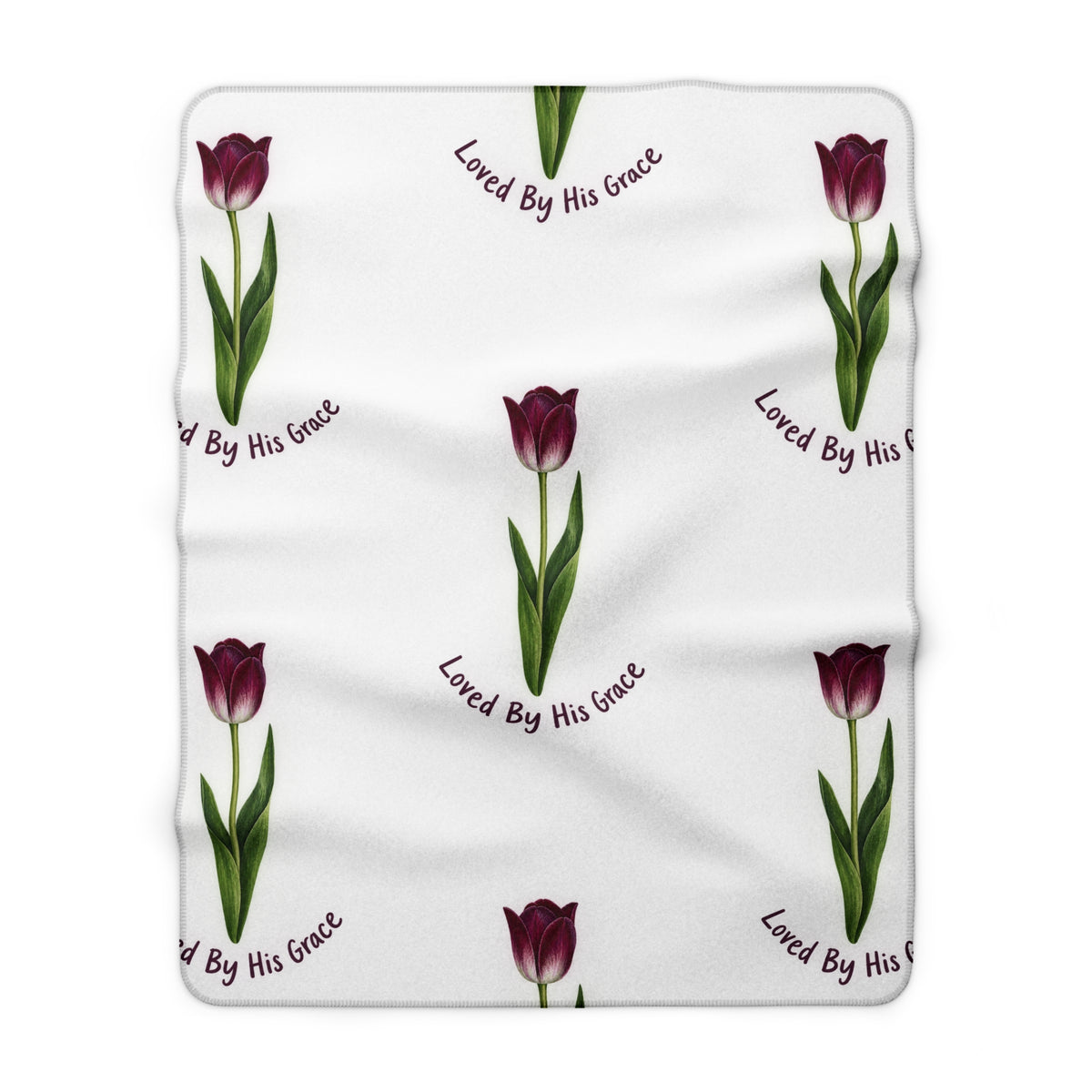 Loved By His Grace Tulip Sherpa Blanket — Christian Floral Throw