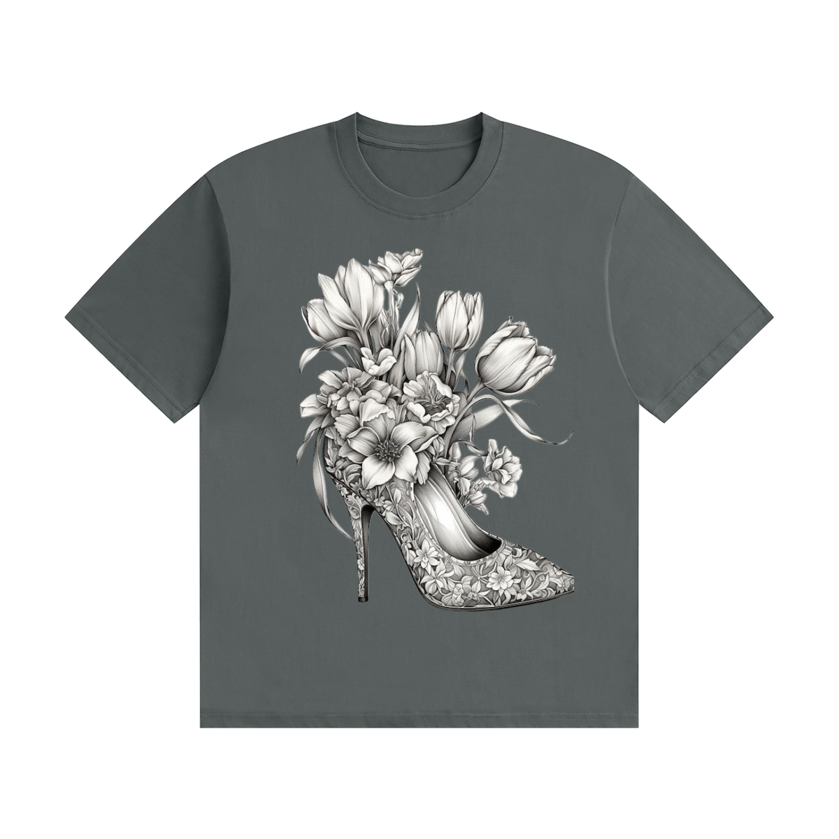 Unisex Seamless Cotton T-Shirt Tulips high heel