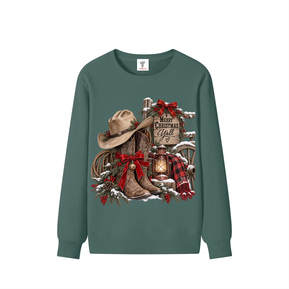 Classic Unisex Cotton Sweatshirt Western Merry Christmas yall