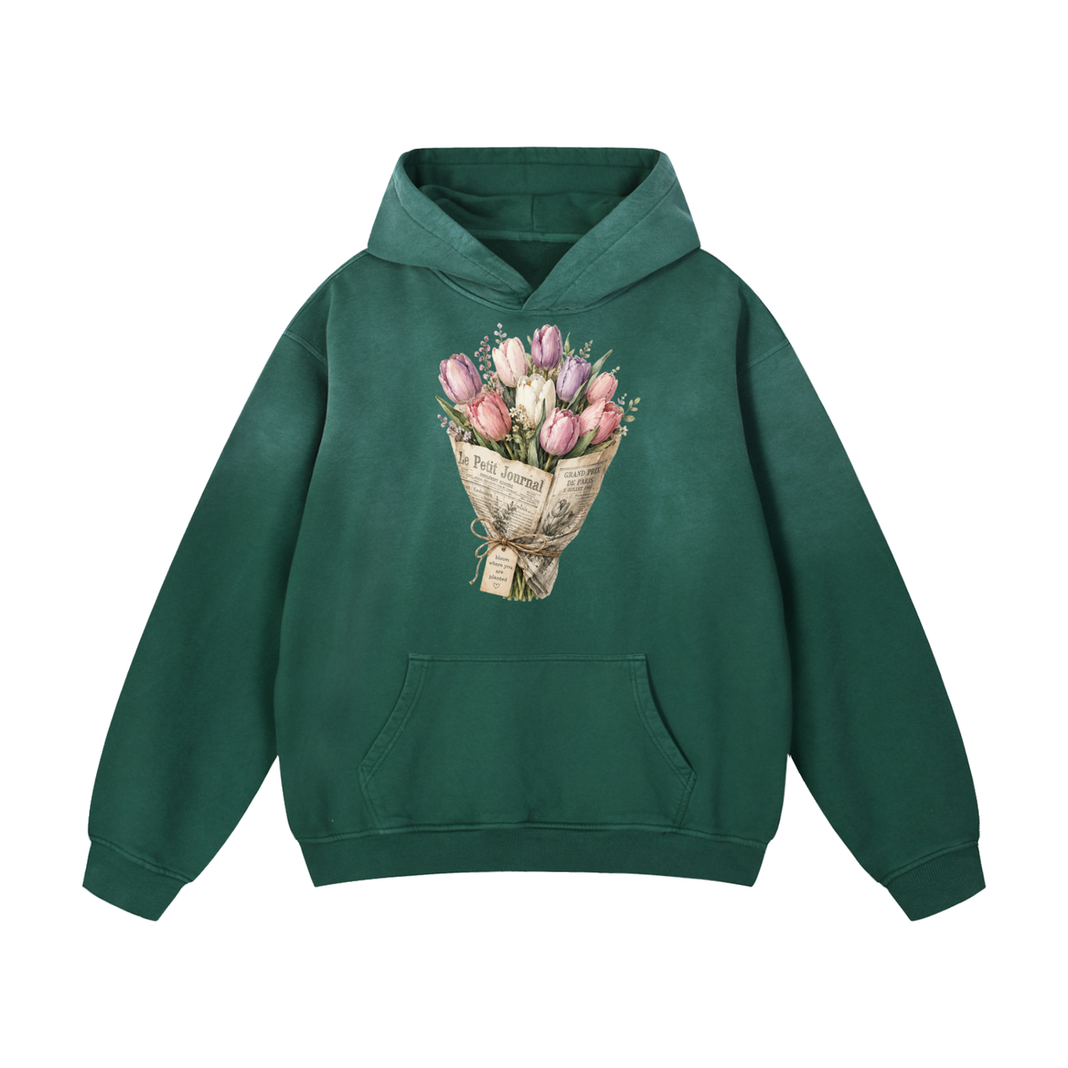 Heavyweight Sunfade Oversized Hoodie Tulips newspaper