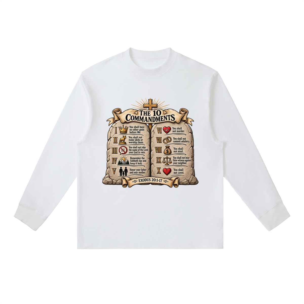 Essential Crewneck Long-Sleeve T-Shirt 10 commandments