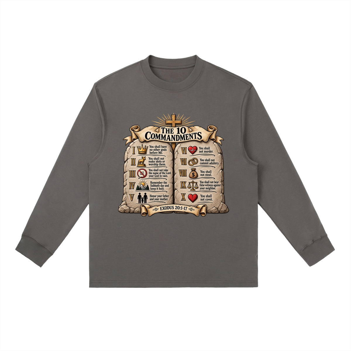 Essential Crewneck Long-Sleeve T-Shirt 10 commandments