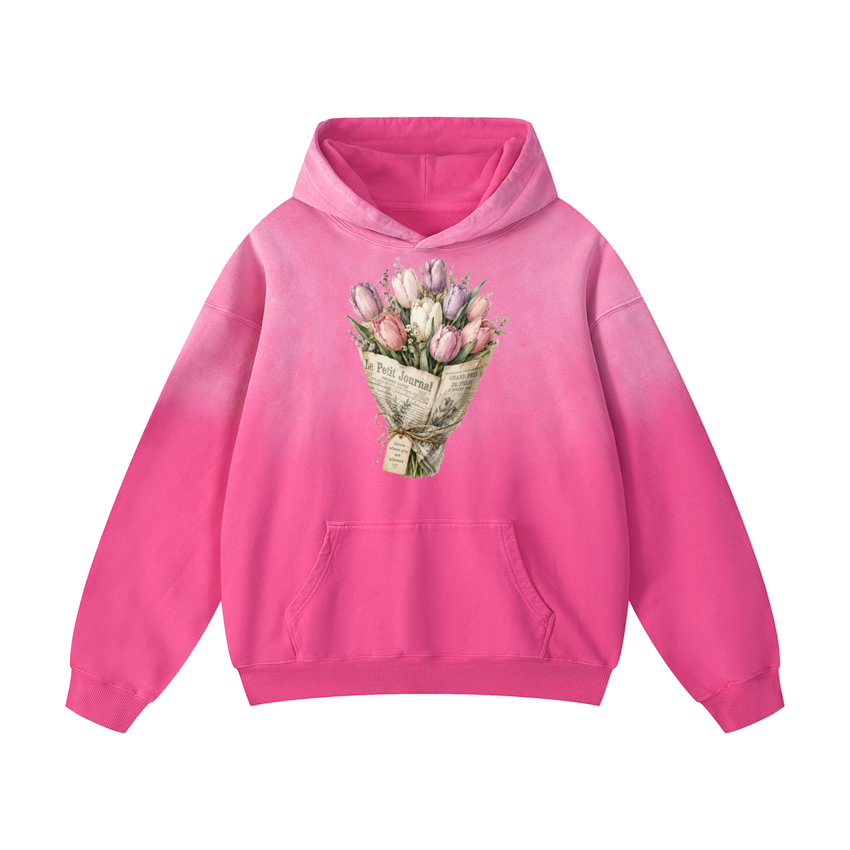 Heavyweight Sunfade Oversized Hoodie Tulips newspaper
